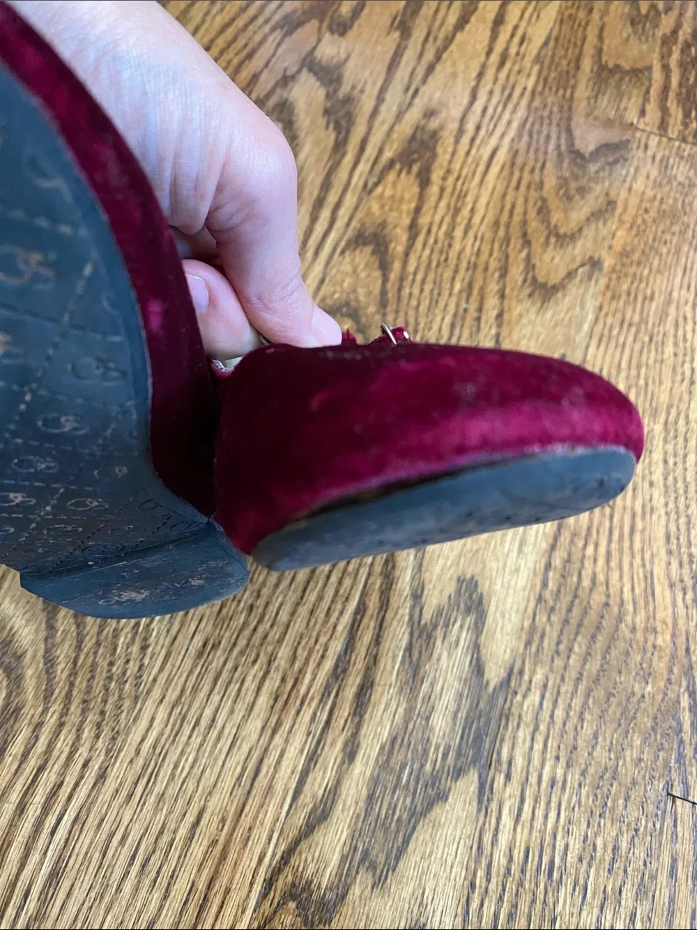 Red velvet Oldsoles t-strap Mary Janes, size 30 (12). Excellent condition